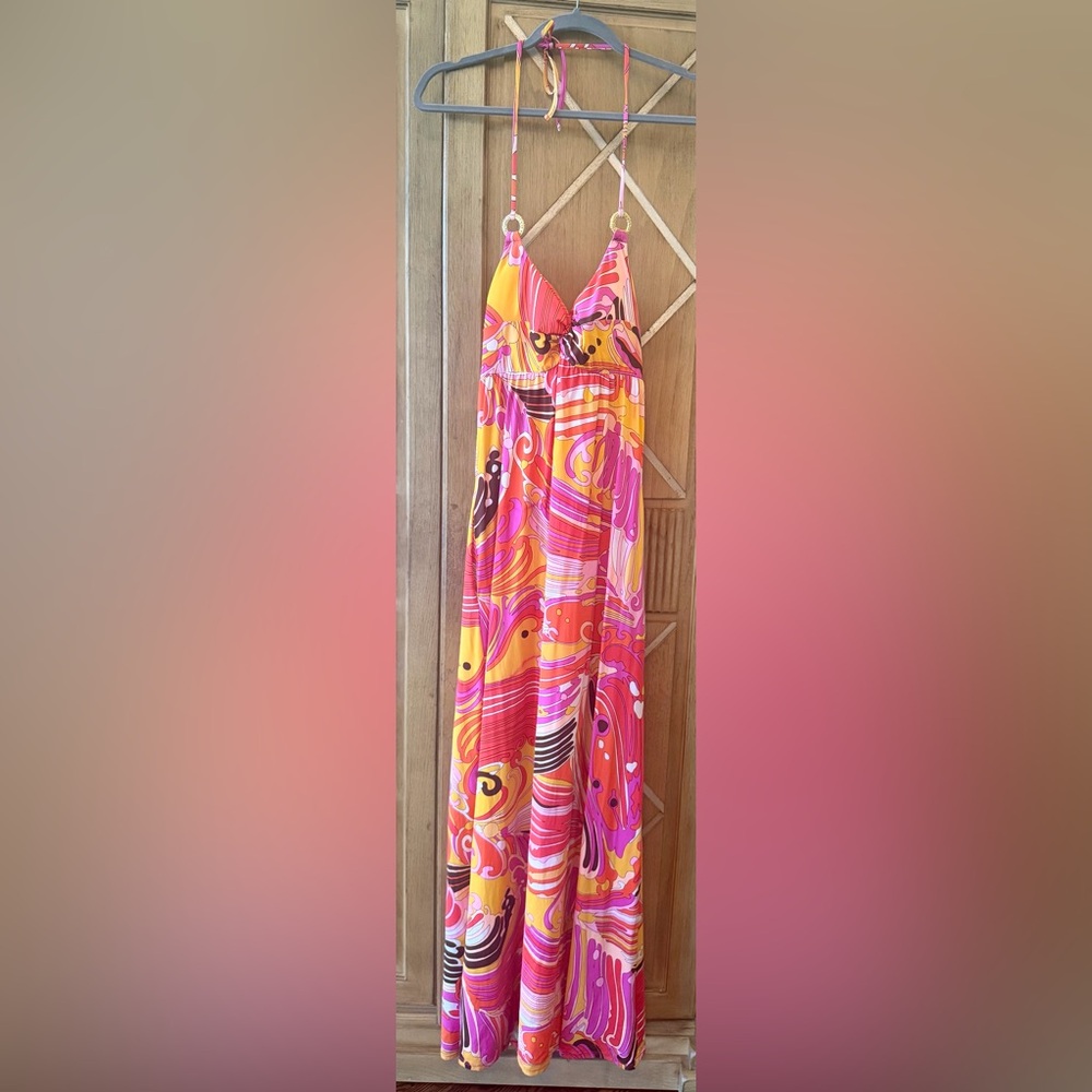Trina Turk Pink Orange Yellow Swirl Maxi Dress